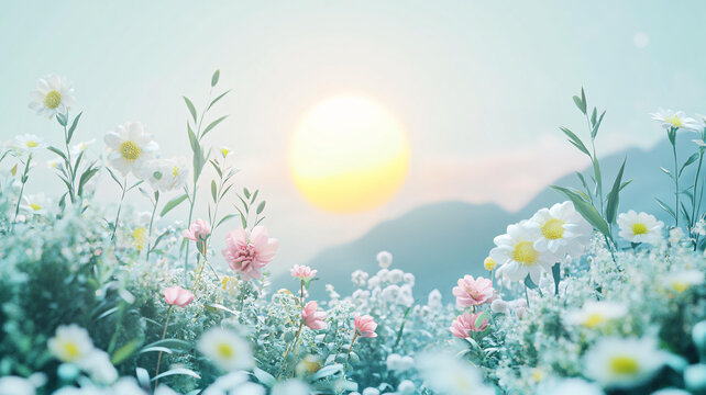 唯美夕陽花海