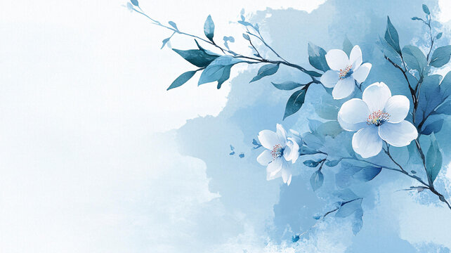 藍(lán)調(diào)花鳥(niǎo)樹(shù)枝背景