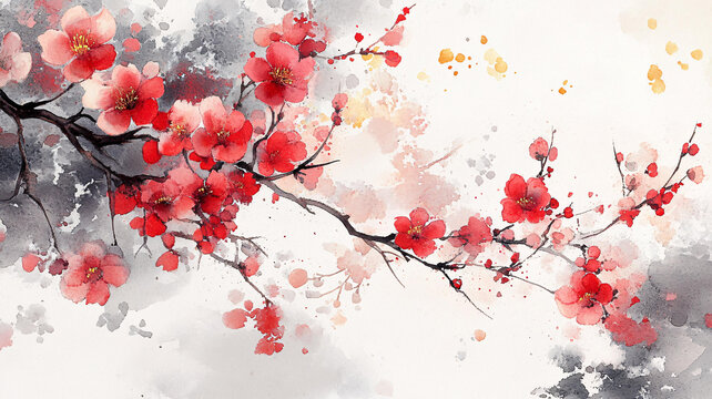 水彩梅花墻紙