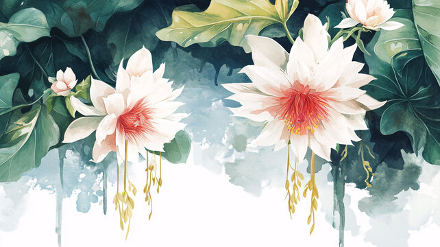 水彩荷花背景墻