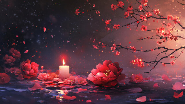 唯美古風花卉場景