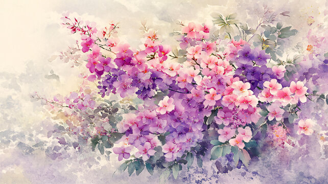 水彩紫薇花