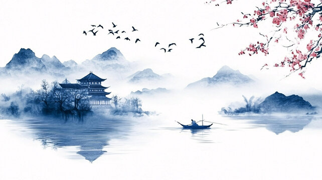 樓閣山水意境畫