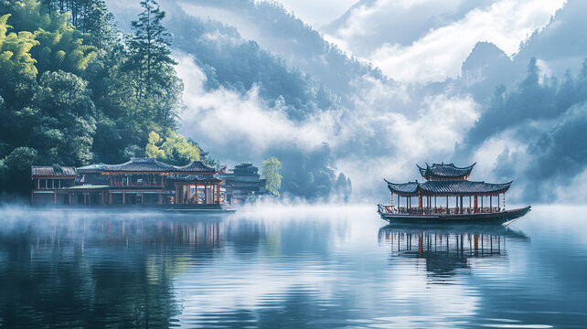 霧鎖蘆林湖