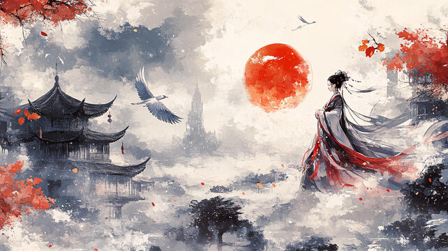 紅衣少女設(shè)計(jì)古風(fēng)