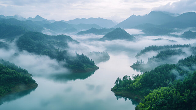 霧鎖蘆林湖