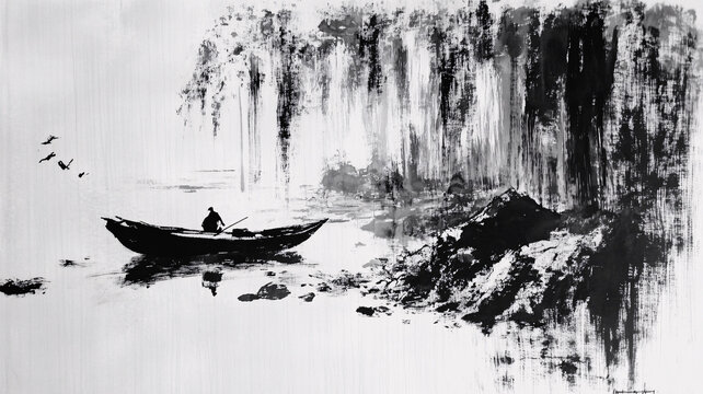 水墨漁舟