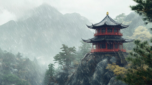 雨中的遠(yuǎn)塔