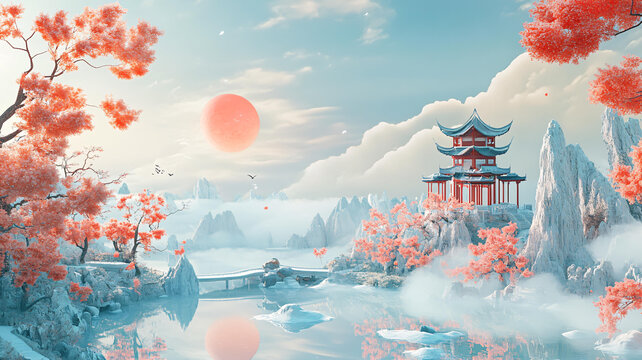 山水樓閣雅致意境風(fēng)