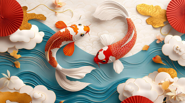 剪紙風格金魚