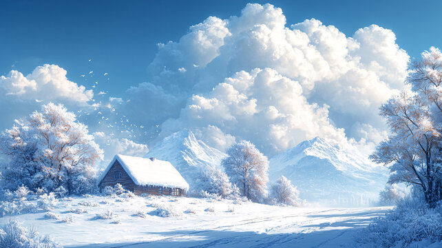 風(fēng)景雪地山的居民