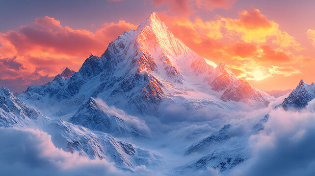 云霧中的雪山