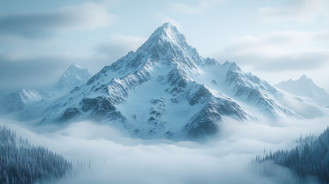 云霧中的雪山