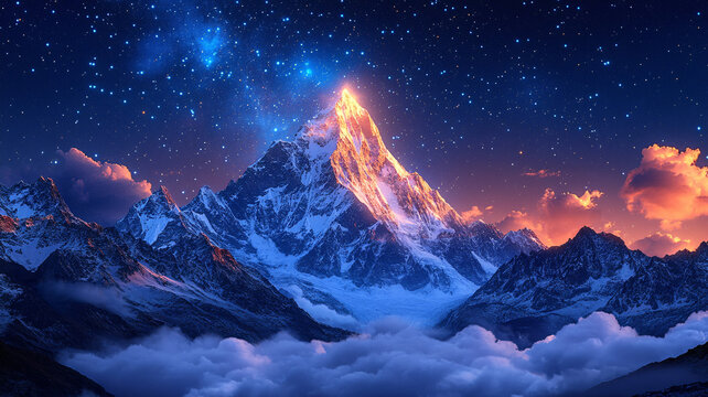 星空下的壯麗雪山