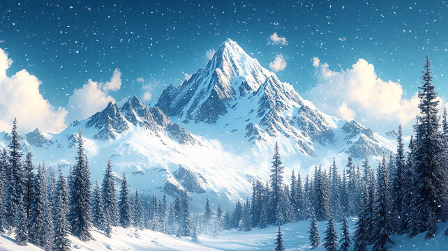 風景白雪皚皚的山峰仰天俯瞰