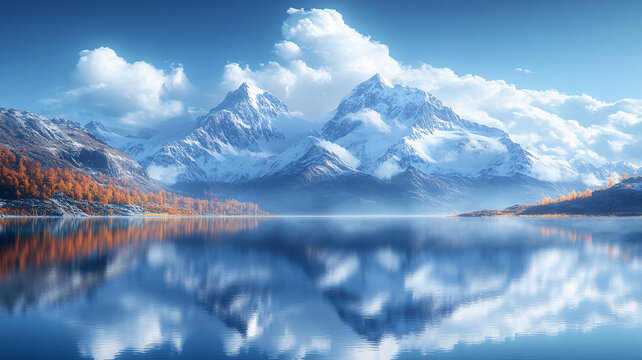 雪山頂湖水倒影