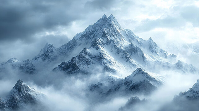 云霧中的雪山