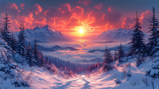 雪山云海背景圖