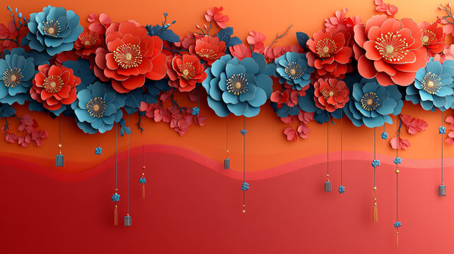 春節(jié)花紋彩帶圖案