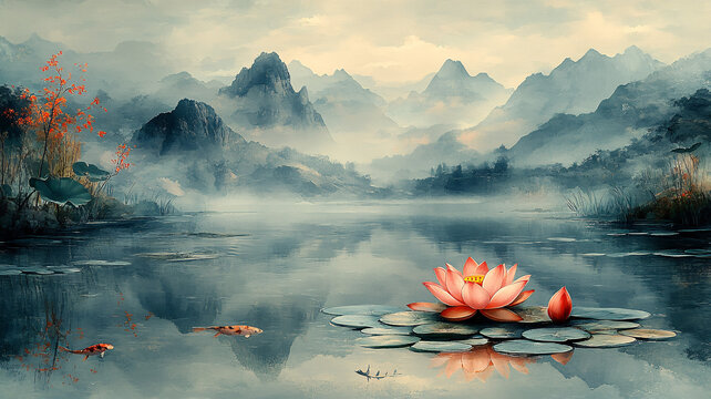荷葉桃花魚(yú)戲圖