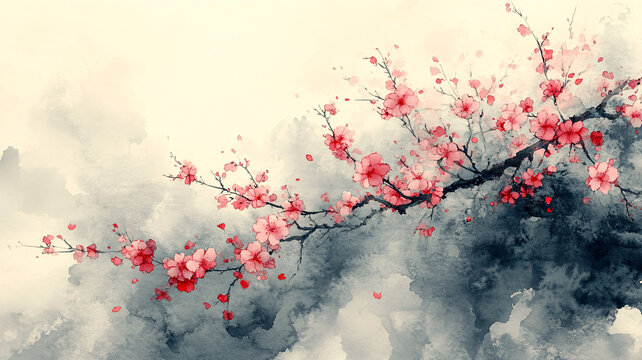 櫻花水墨簡(jiǎn)約圖