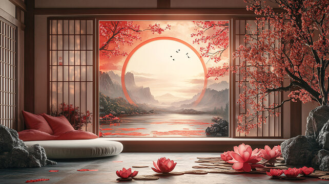 蓮花前景梅花開