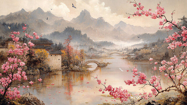 綠樹春水桃花村