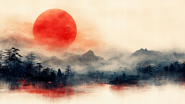 紅色太陽白色背景