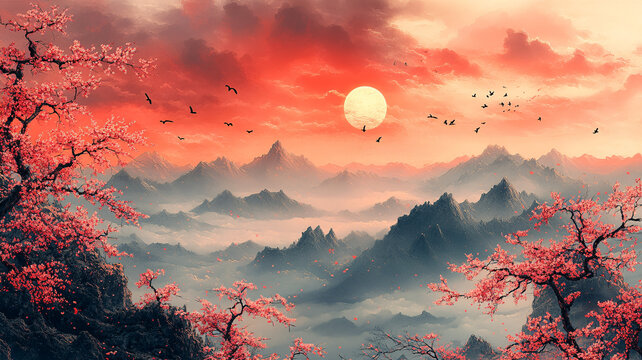 櫻花山鳥圖