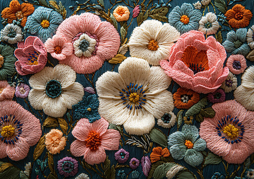 粉色花卉刺繡圖案