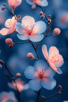 粉藍(lán)漸變花卉背景