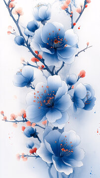 藍(lán)白花朵水彩壁紙