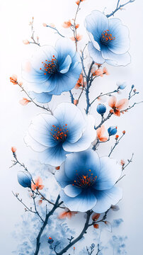 藍(lán)白花朵水彩壁紙