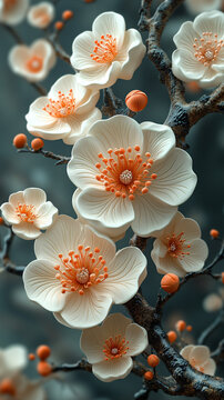 桃花浮雕彩色圖