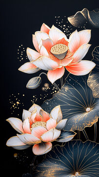 蓮葉金紋漆藝