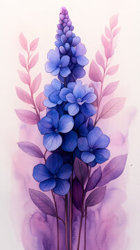 藍(lán)紫花卉水彩畫