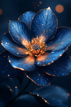深藍(lán)銀花金葉