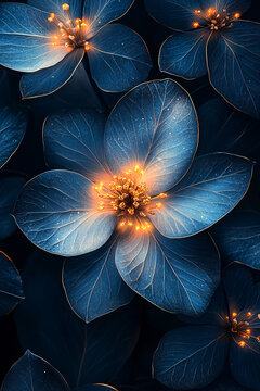 深藍銀花金葉