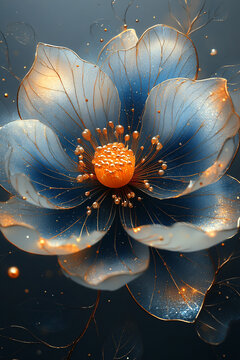 深藍銀花金葉