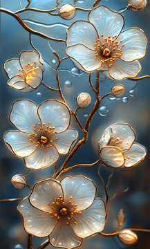白色花朵玻璃鑲嵌