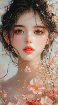 粉色星空花束女孩