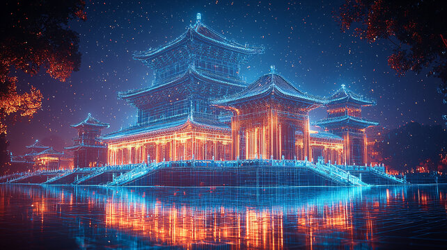 宮殿建筑線框圖