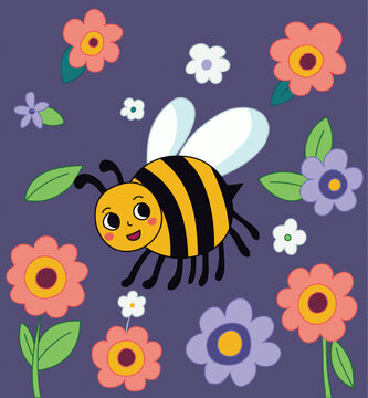 卡通蜜蜂圖案印花插畫(huà)