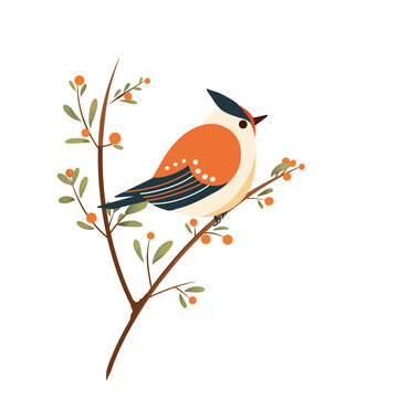 站在樹(shù)枝上的小鳥(niǎo)手繪插畫(huà)
