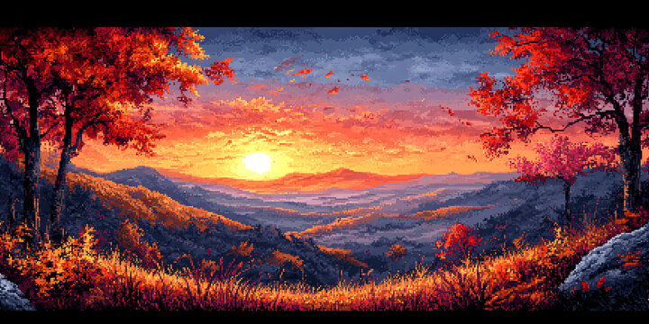 秋日夕陽下的山丘