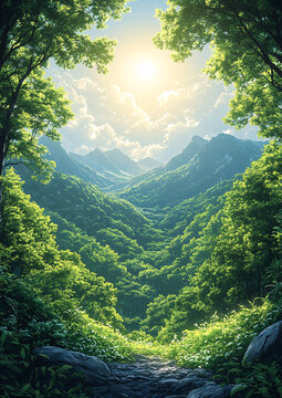 森林山坡背景