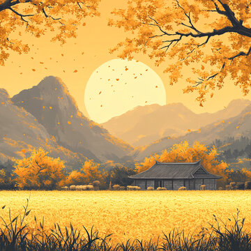秋收稻田風(fēng)景
