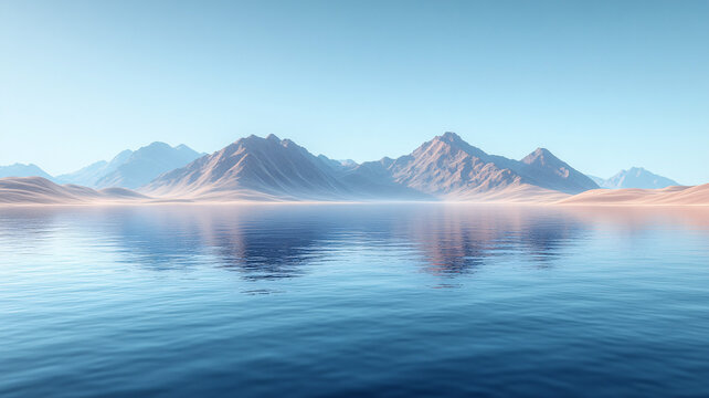 沙漠湖水平靜山