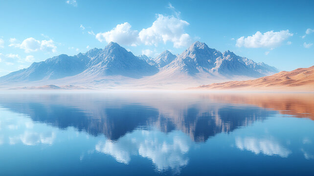 沙漠湖水平靜山