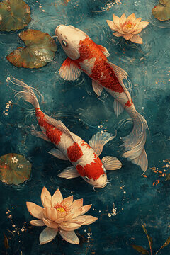 鯉魚(yú)荷花池塘